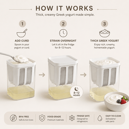 Greek Yogurt Strainer Container for Thick Homemade Yogurt