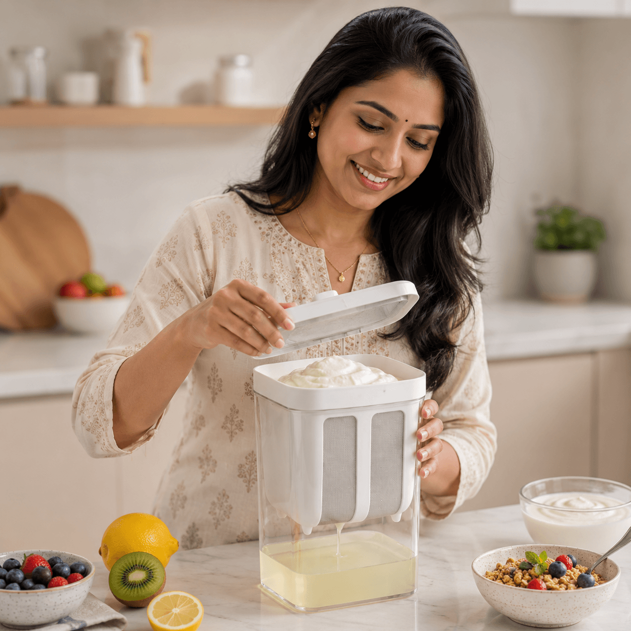 Greek Yogurt Strainer Container for Thick Homemade Yogurt