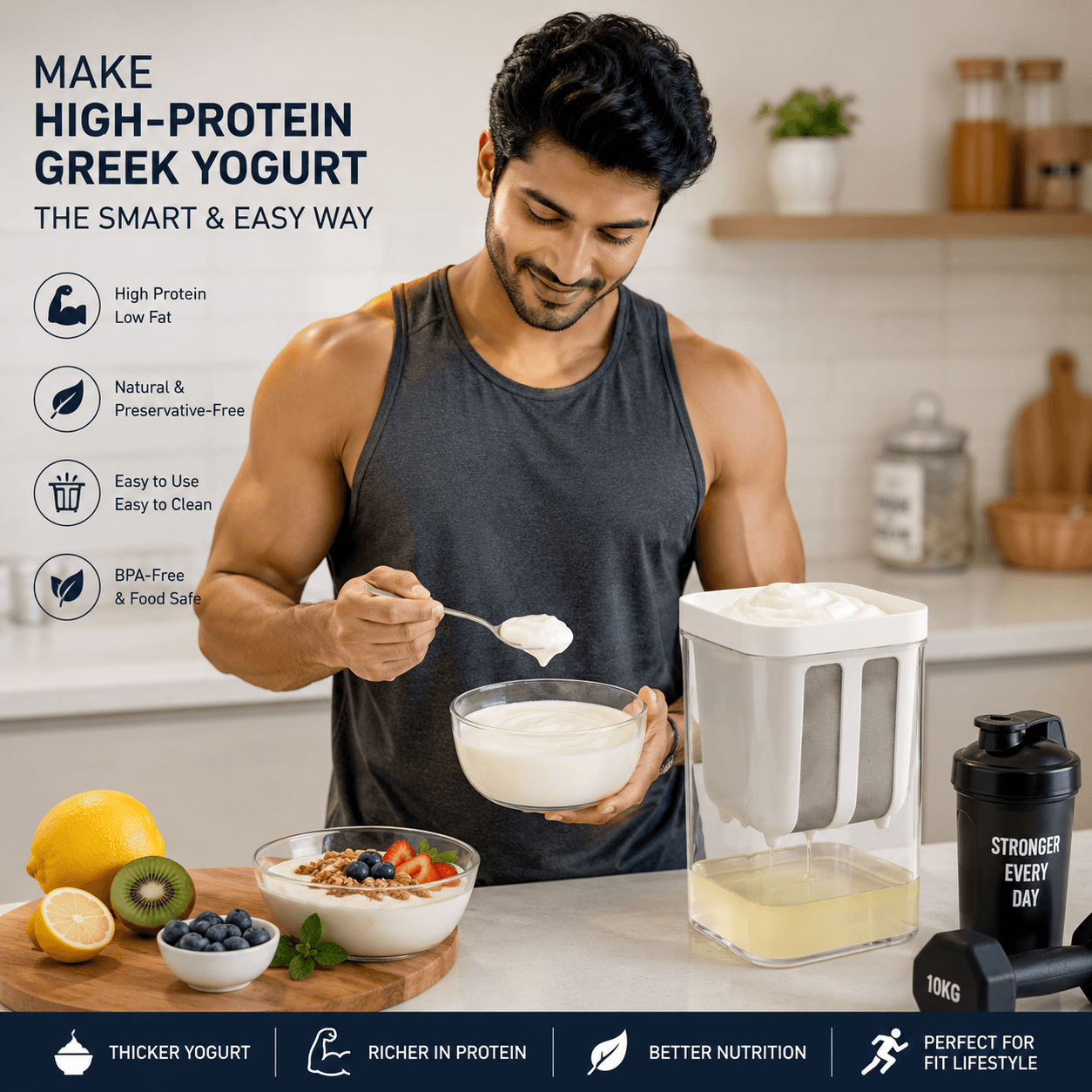 Greek Yogurt Strainer Container for Thick Homemade Yogurt