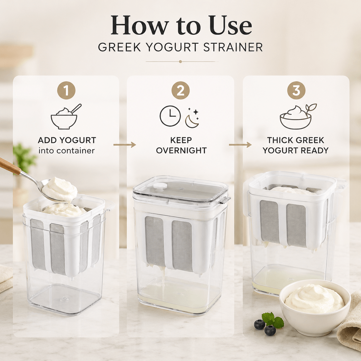 Greek Yogurt Strainer Container for Thick Homemade Yogurt