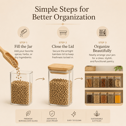 Premium Borosilicate Glass Spice Jar with Bamboo Lid – 270 ml