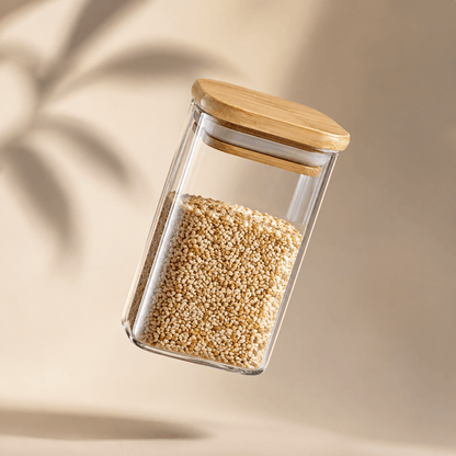 Premium Borosilicate Glass Spice Jar with Bamboo Lid – 270 ml