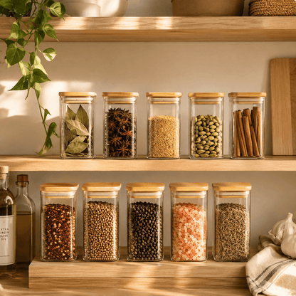 Premium Borosilicate Glass Spice Jar with Bamboo Lid – 270 ml