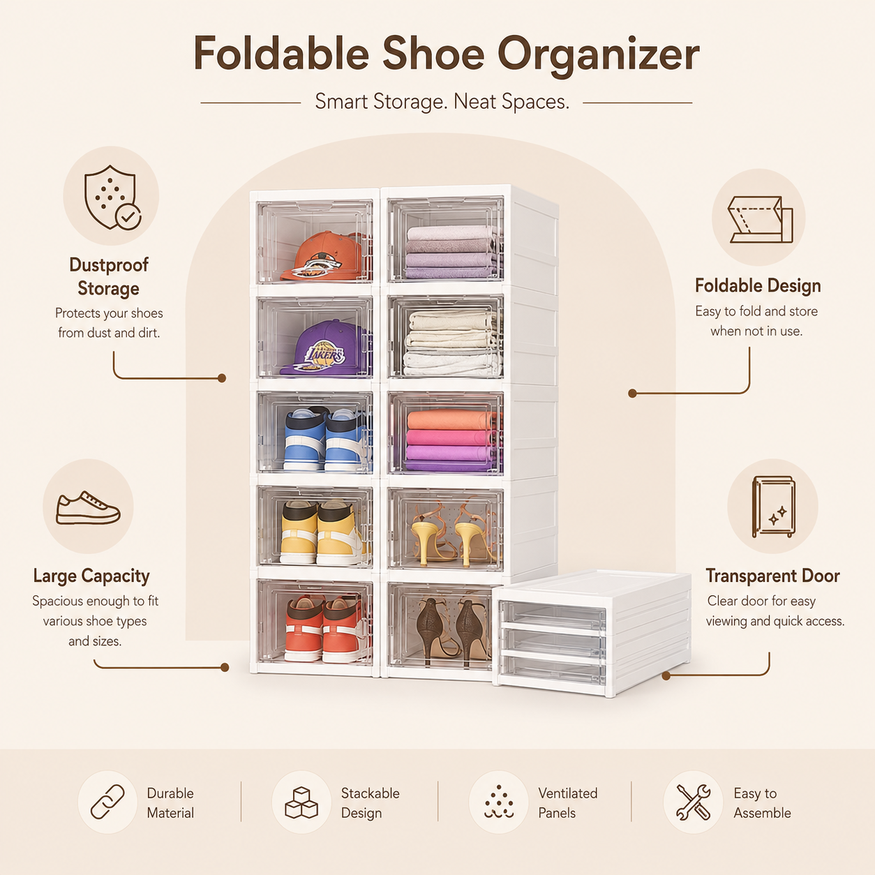 Multi-Layer Foldable Shoe Organizer – Adjustable Shoe Rack