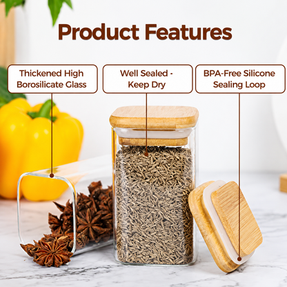 Premium Borosilicate Glass Spice Jar with Bamboo Lid – 270 ml