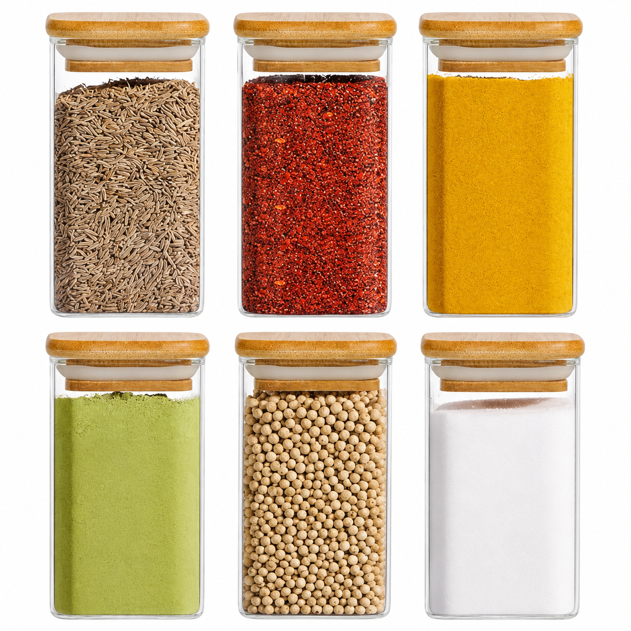 Premium Borosilicate Glass Spice Jar with Bamboo Lid – 270 ml