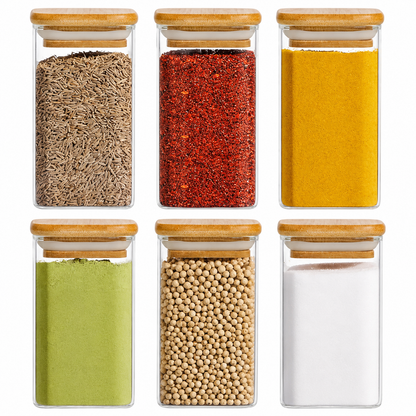 Premium Borosilicate Glass Spice Jar with Bamboo Lid – 270 ml