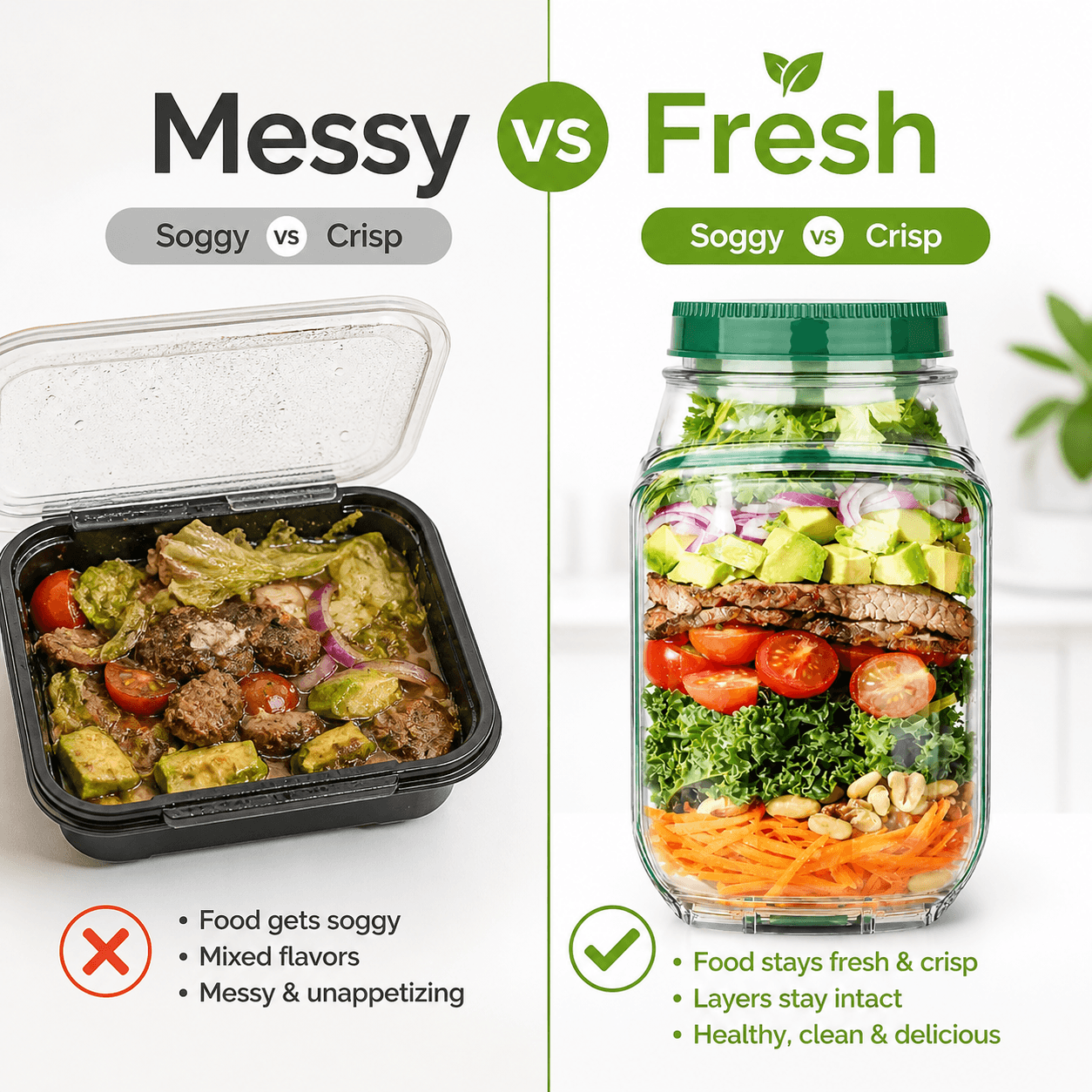 Portable Leakproof Salad Jar with Side Opening