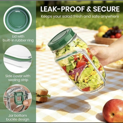 Portable Leakproof Salad Jar with Side Opening