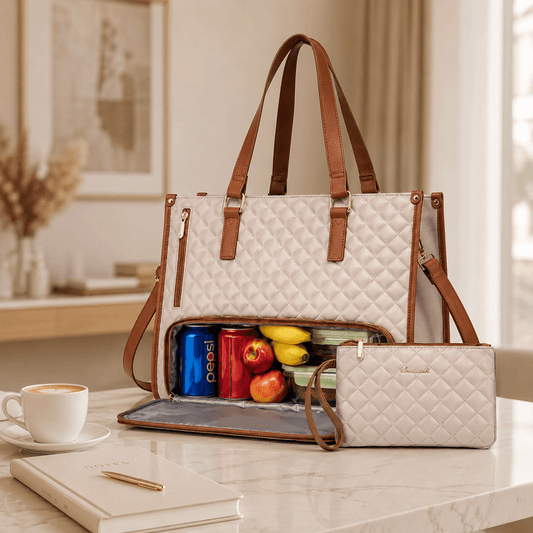 3-in-1 Women's Tote Bag - Laptop + Lunch, One Elegant Bag