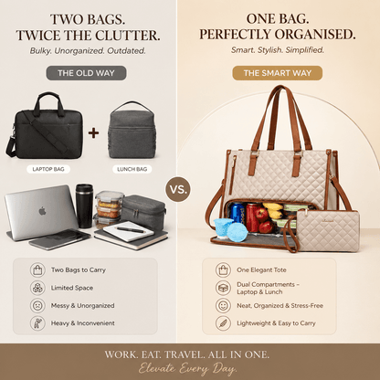 3-in-1 Women's Tote Bag - Laptop + Lunch, One Elegant Bag