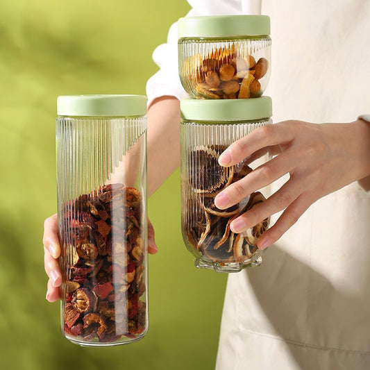 Airtight Ribbed Glass Jar
