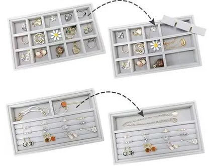 4 Pcs Stackable Velvet Jewelry Organizer Tray For Drawer