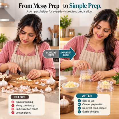 Mini Manual Garlic Chopper – Easy Press & Rotate Vegetable Cutter