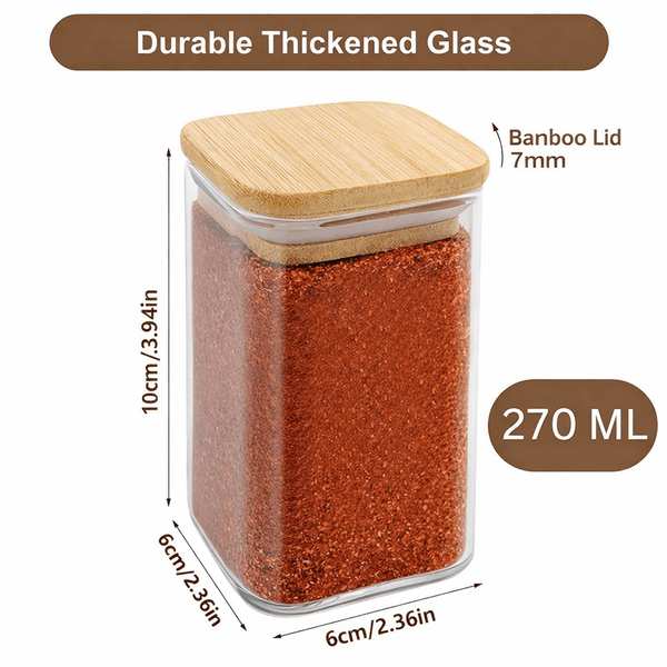 Premium Borosilicate Glass Spice Jar with Bamboo Lid – 270 ml