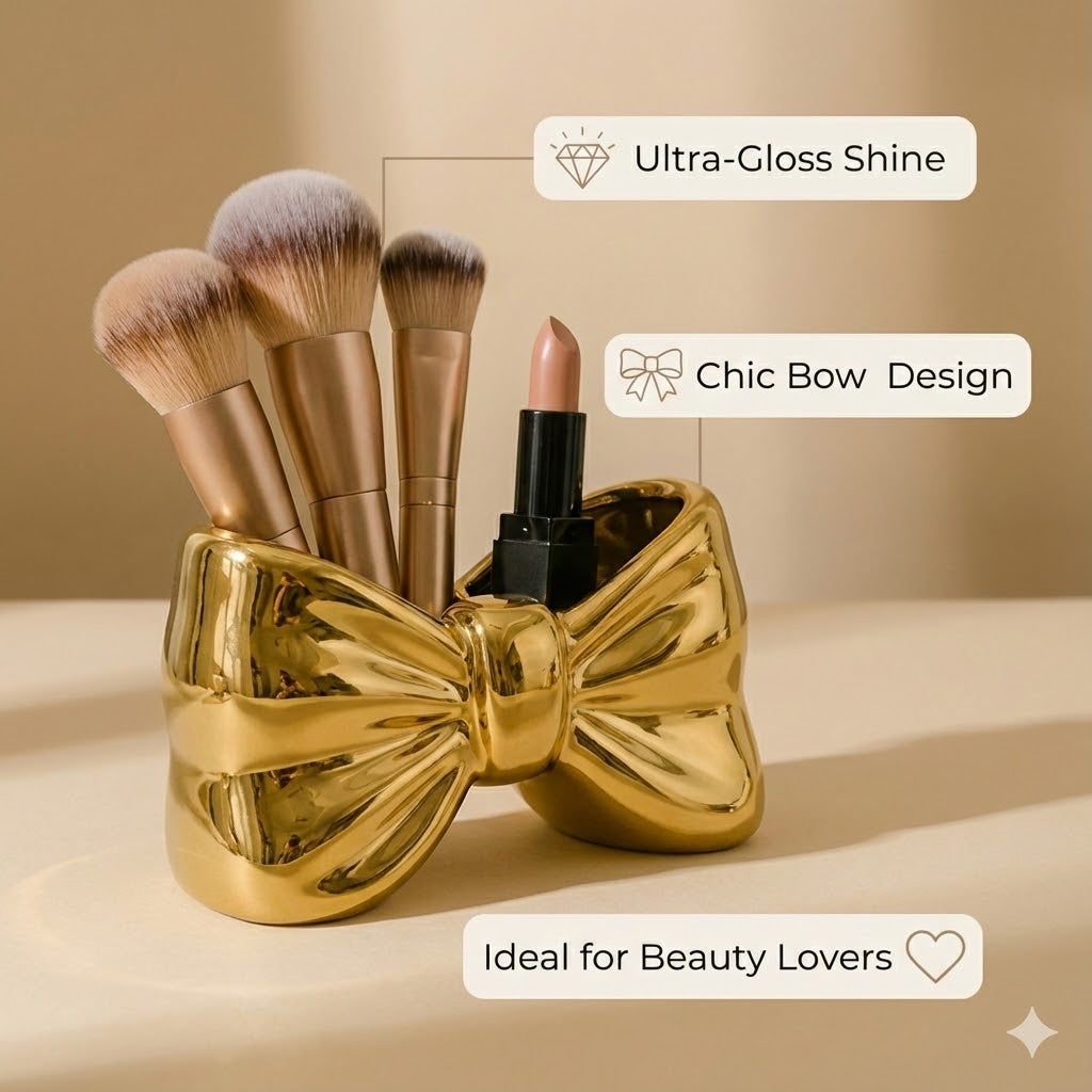 Bow shaped makeup brush holder