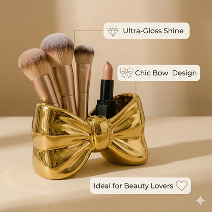 Bow shaped makeup brush holder