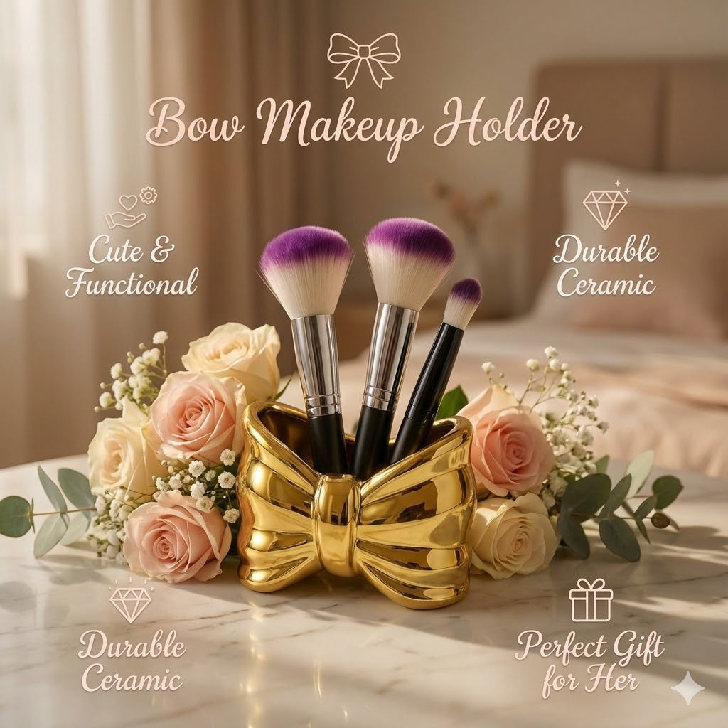 Bow shaped makeup brush holder