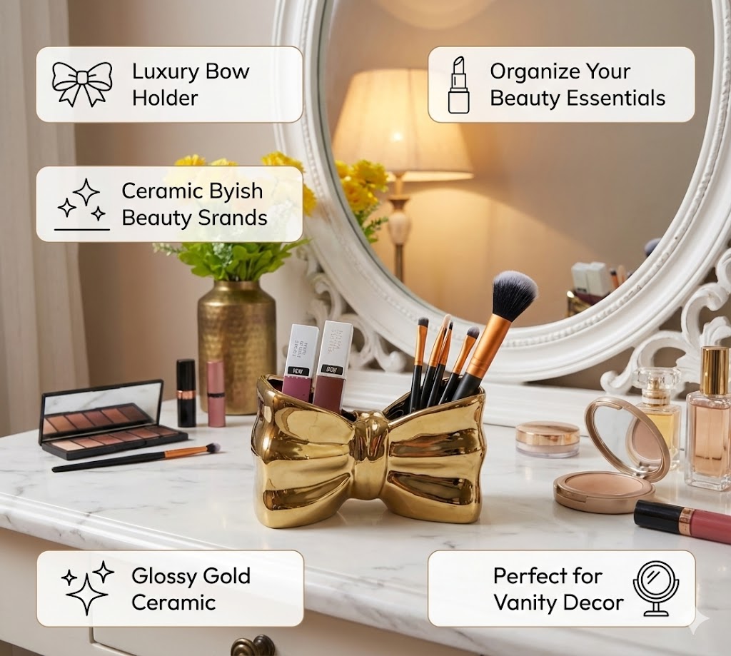 Bow shaped makeup brush holder