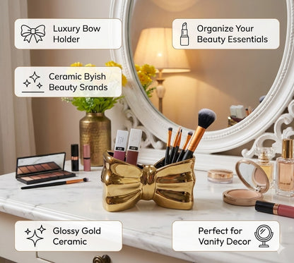 Bow shaped makeup brush holder